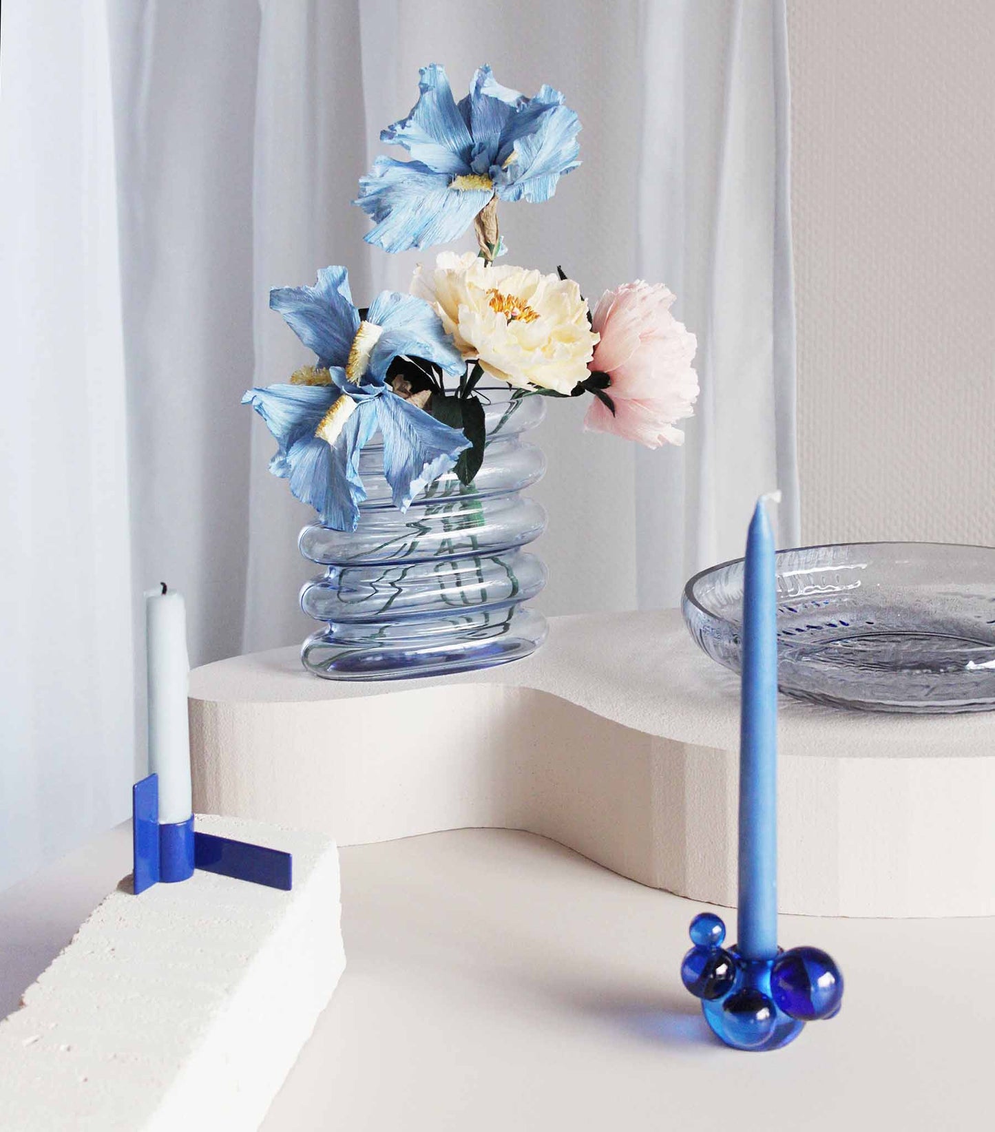 Bubble candle holder, blue