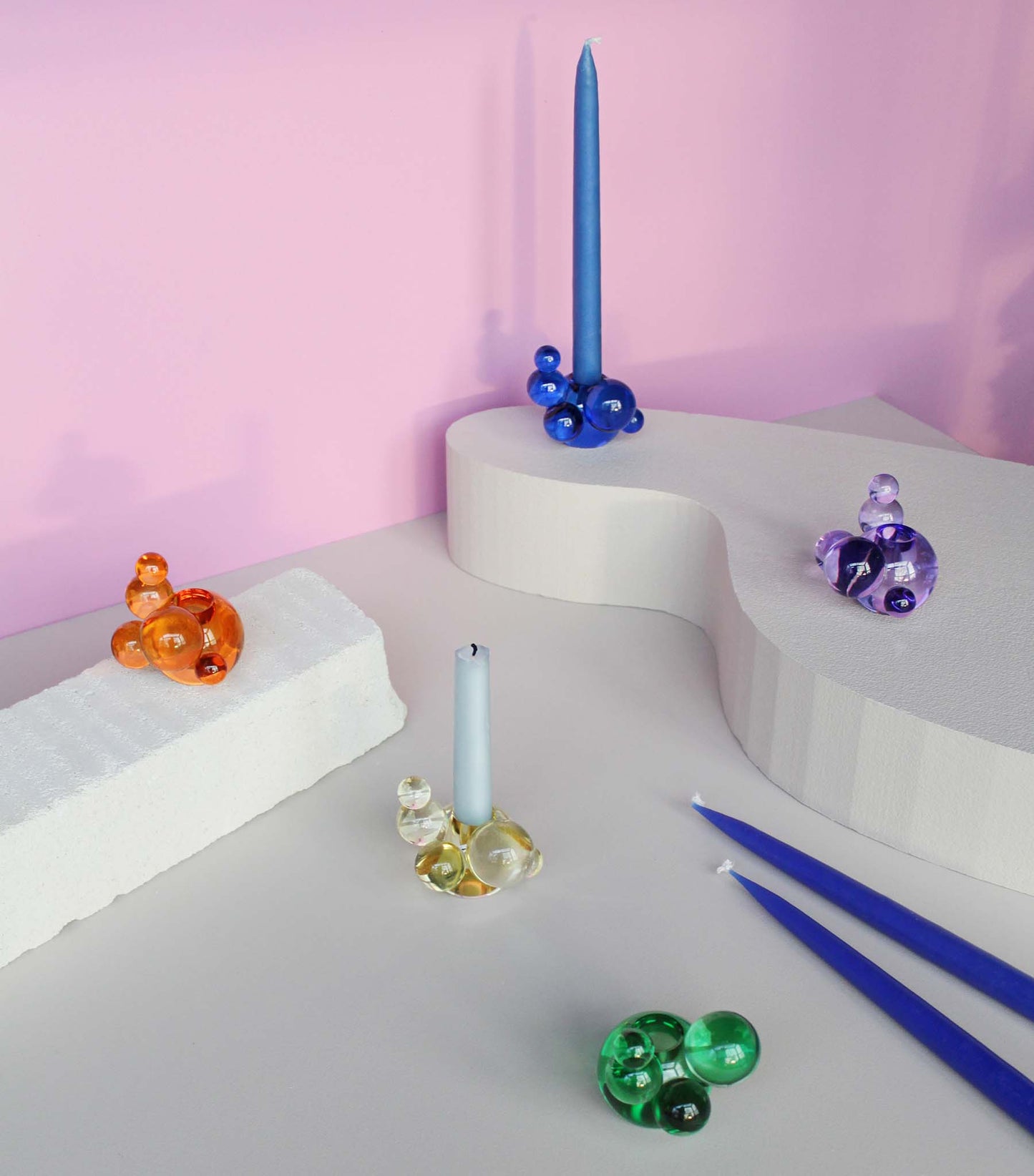 Bubble candle holder, blue