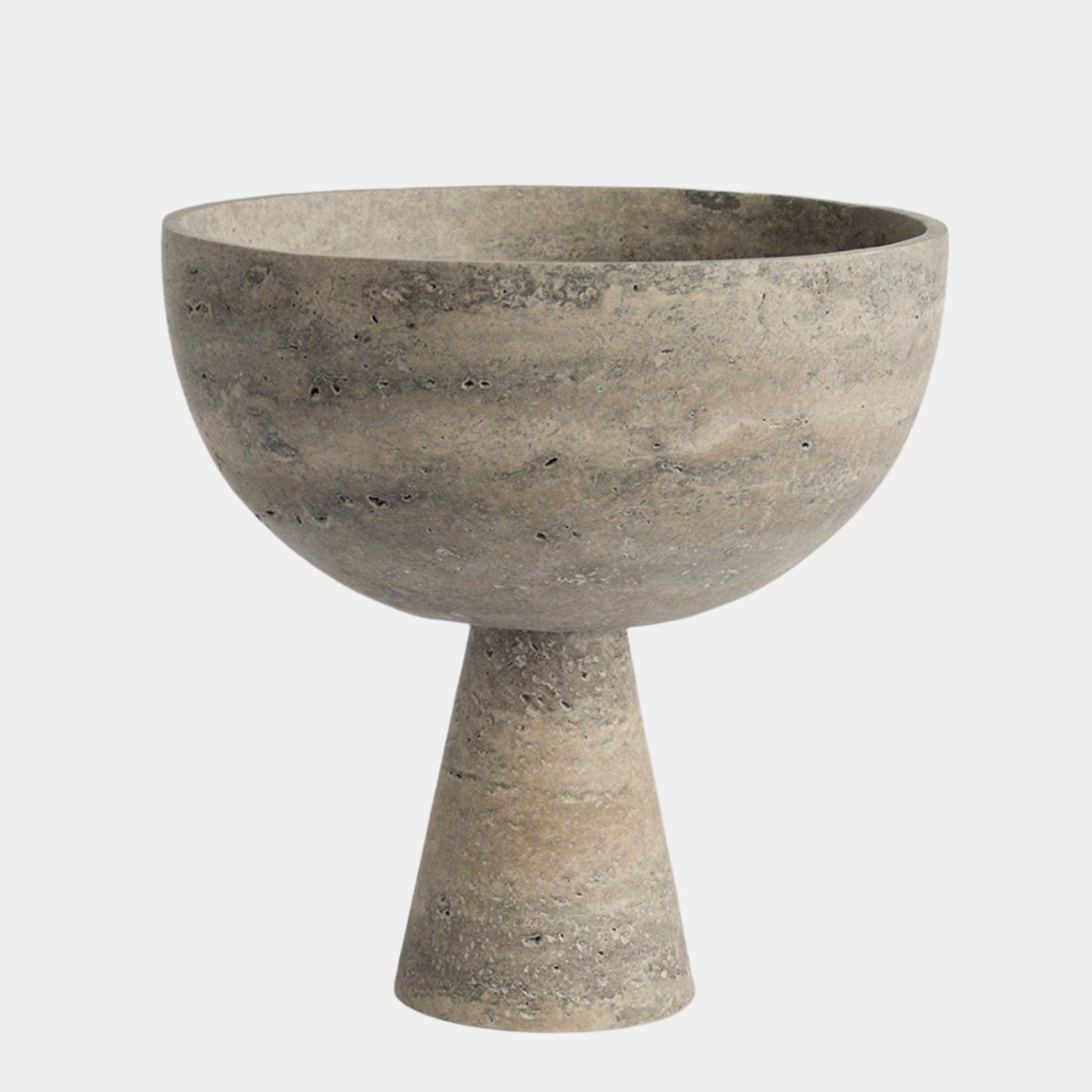 SILVER TRAVERTINE PEDESTAL BOWL