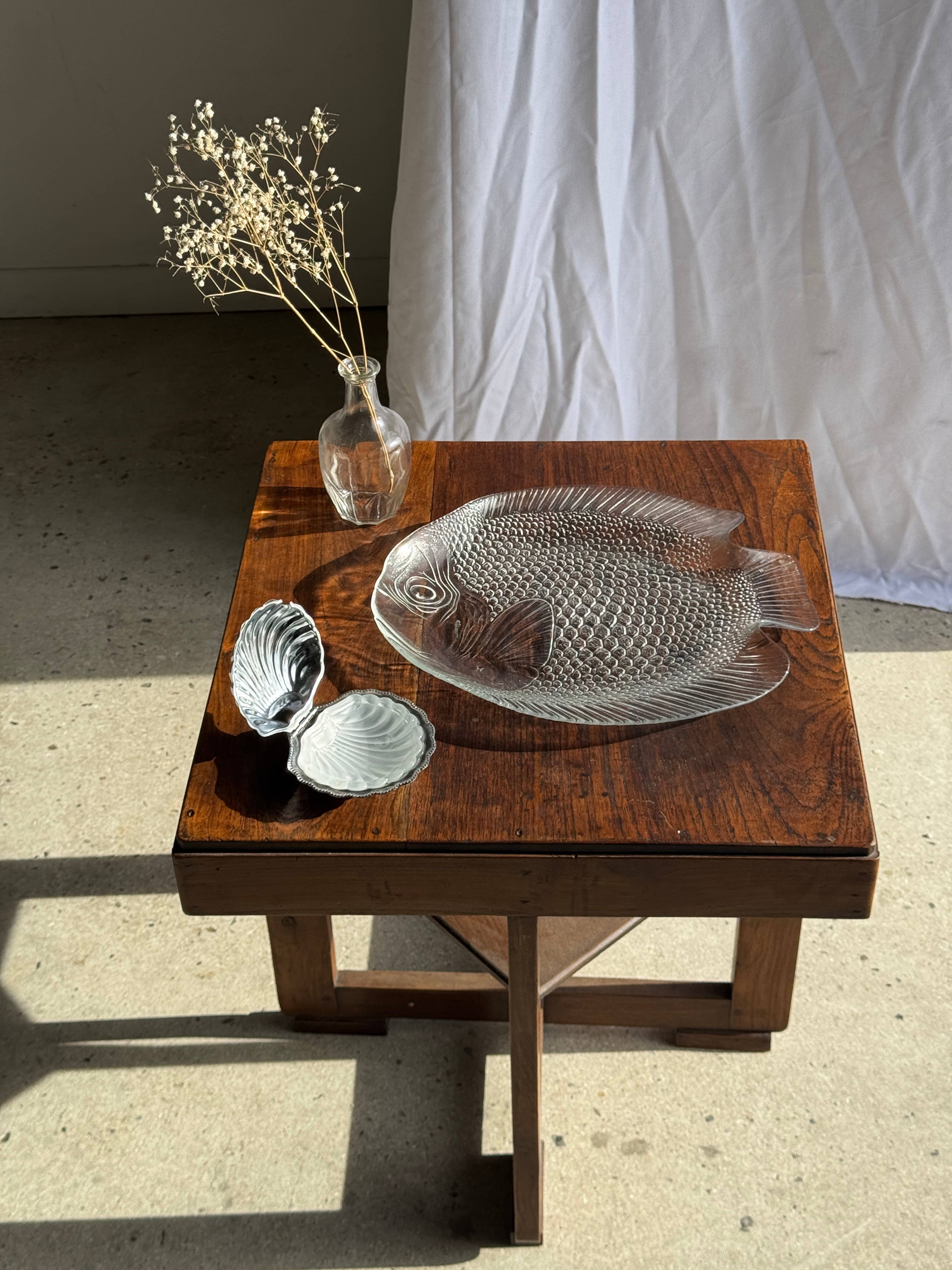 Large fish platter, transparent glass, vintage Arcoroc, L38.5