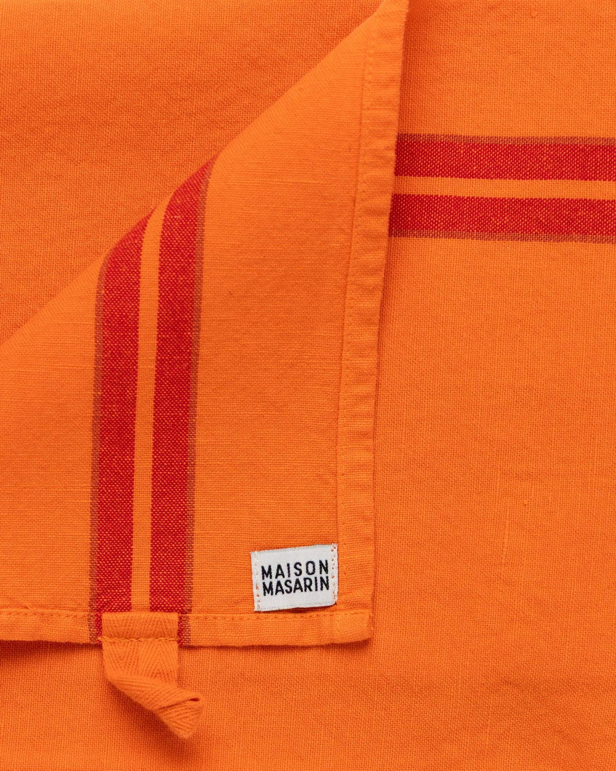 Linen-cotton tea towel: Chalk / Pink and red stripes