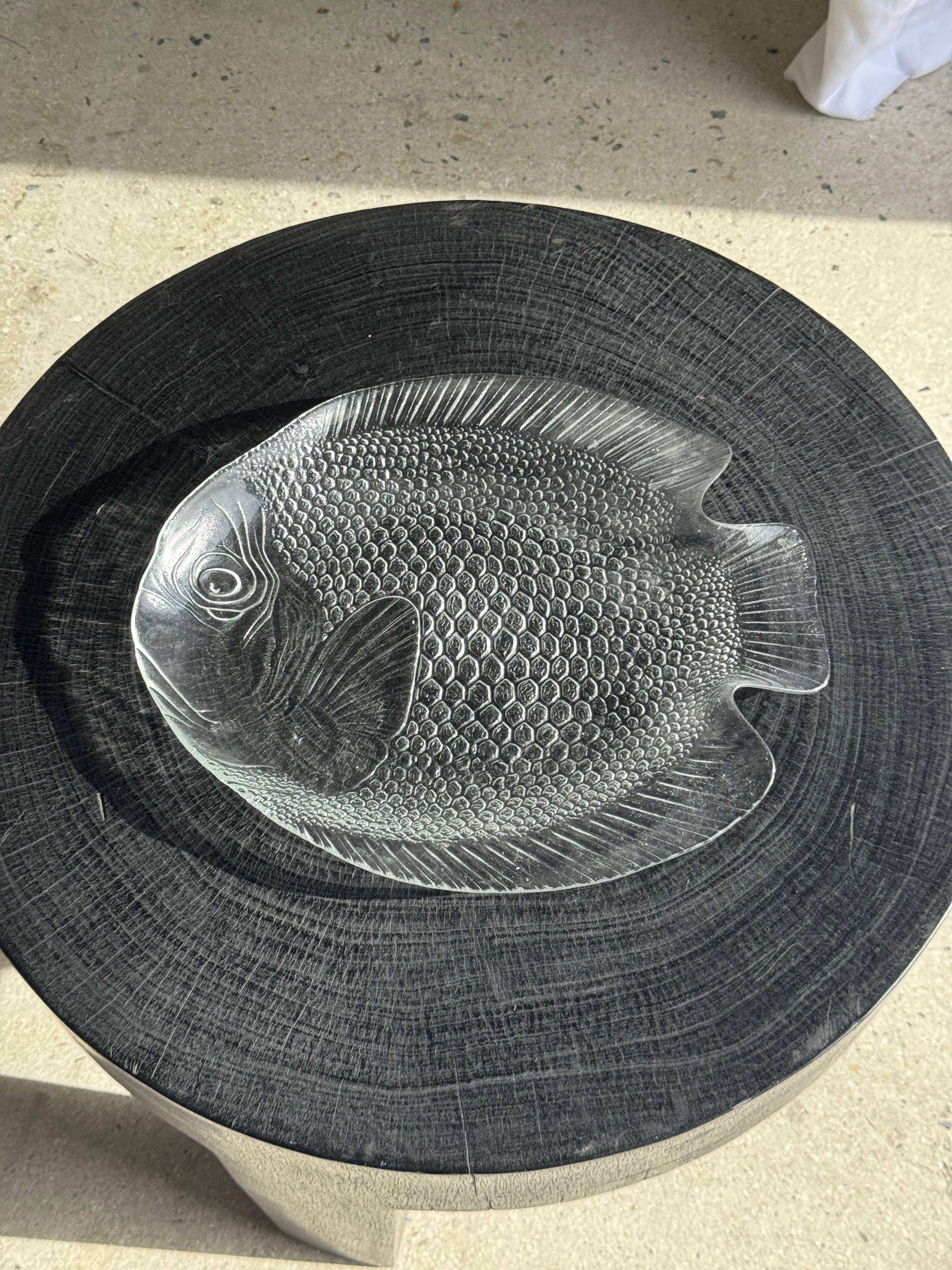 Large fish platter, transparent glass, vintage Arcoroc, L38.5