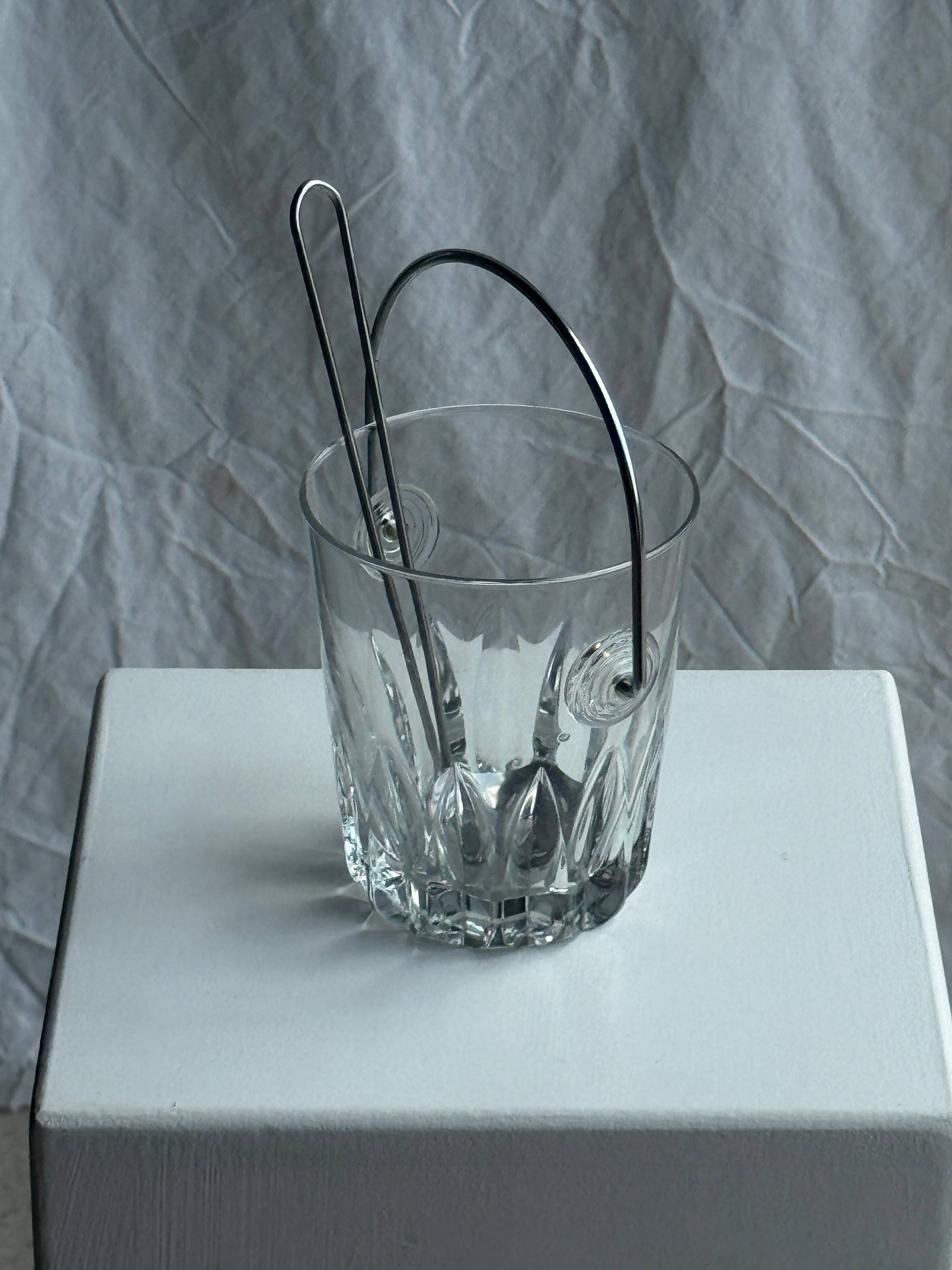 Small glass ice bucket with its ladle H13.5