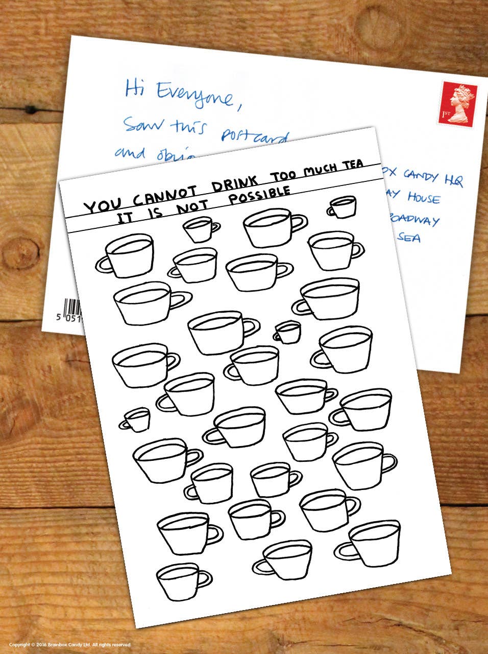 Funny A6 Art Postcard By David Shrigley - Drink Too Much Tea