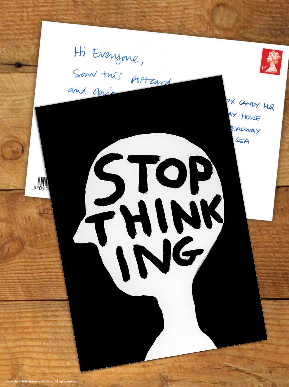 Funny A6 Art Postcard By David Shrigley - Stop Thinking