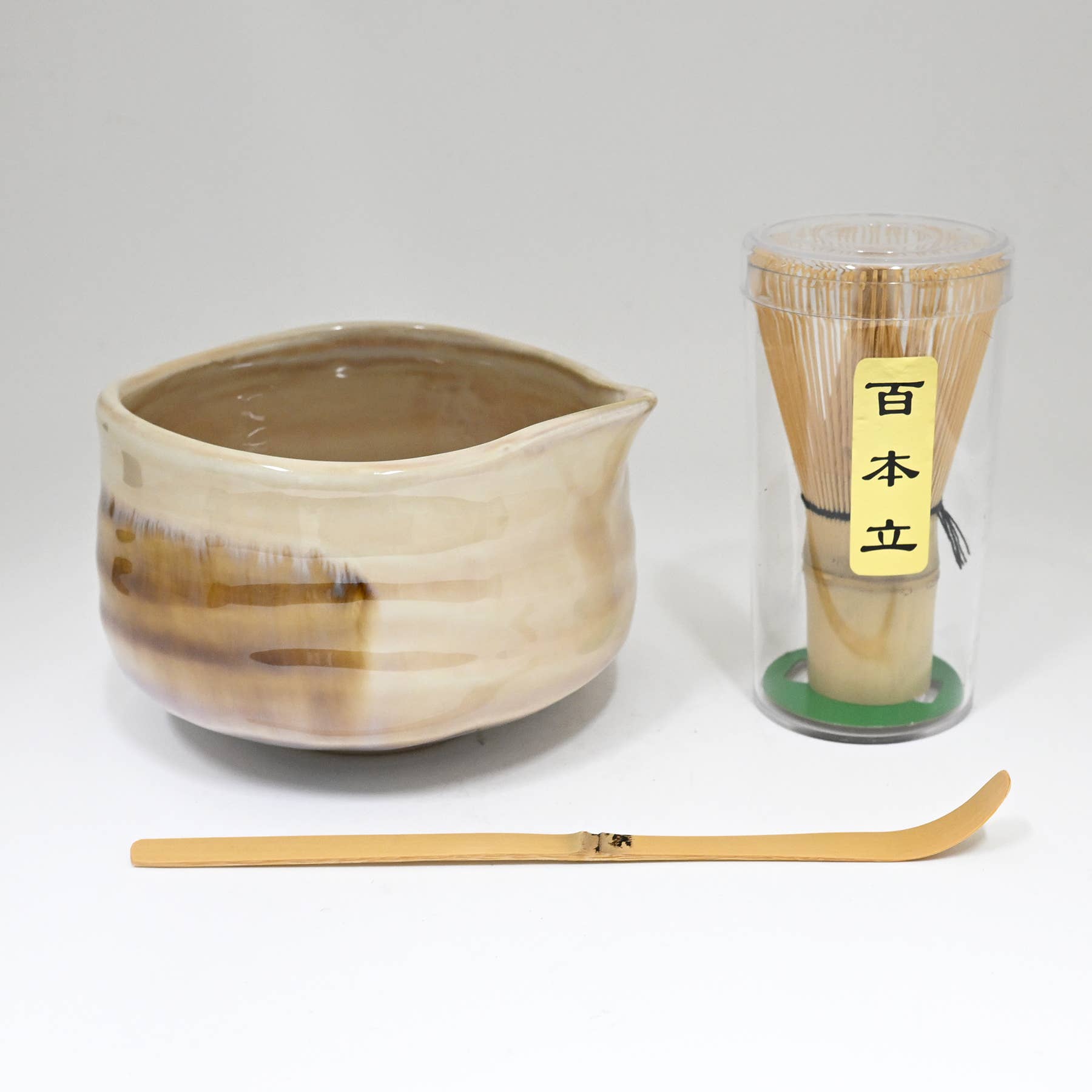 Matcha Set 20oz Porcelain Latte Bowl with Whisk and Scoop Beige White (1/16)