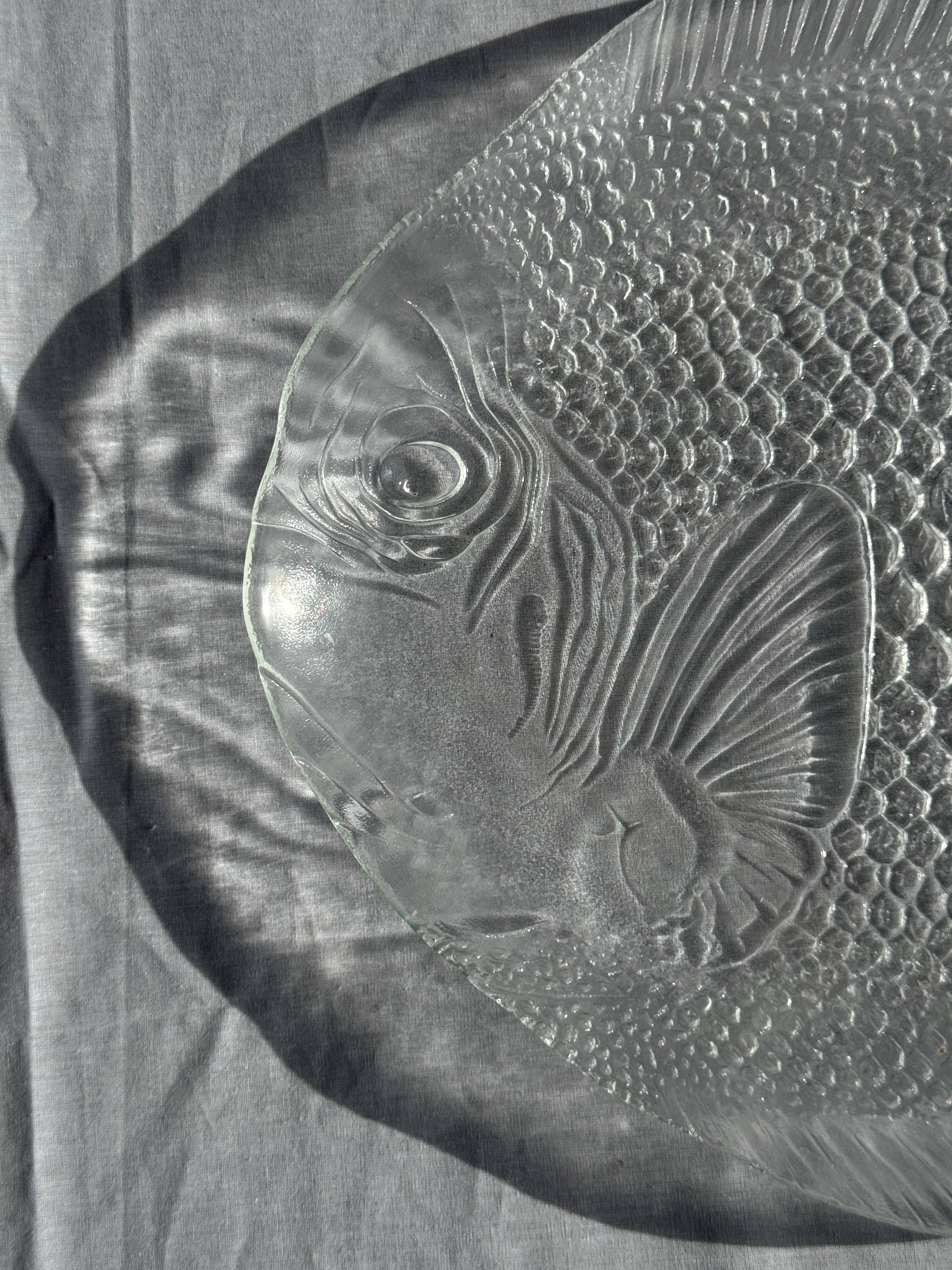 Large fish platter, transparent glass, vintage Arcoroc, L38.5