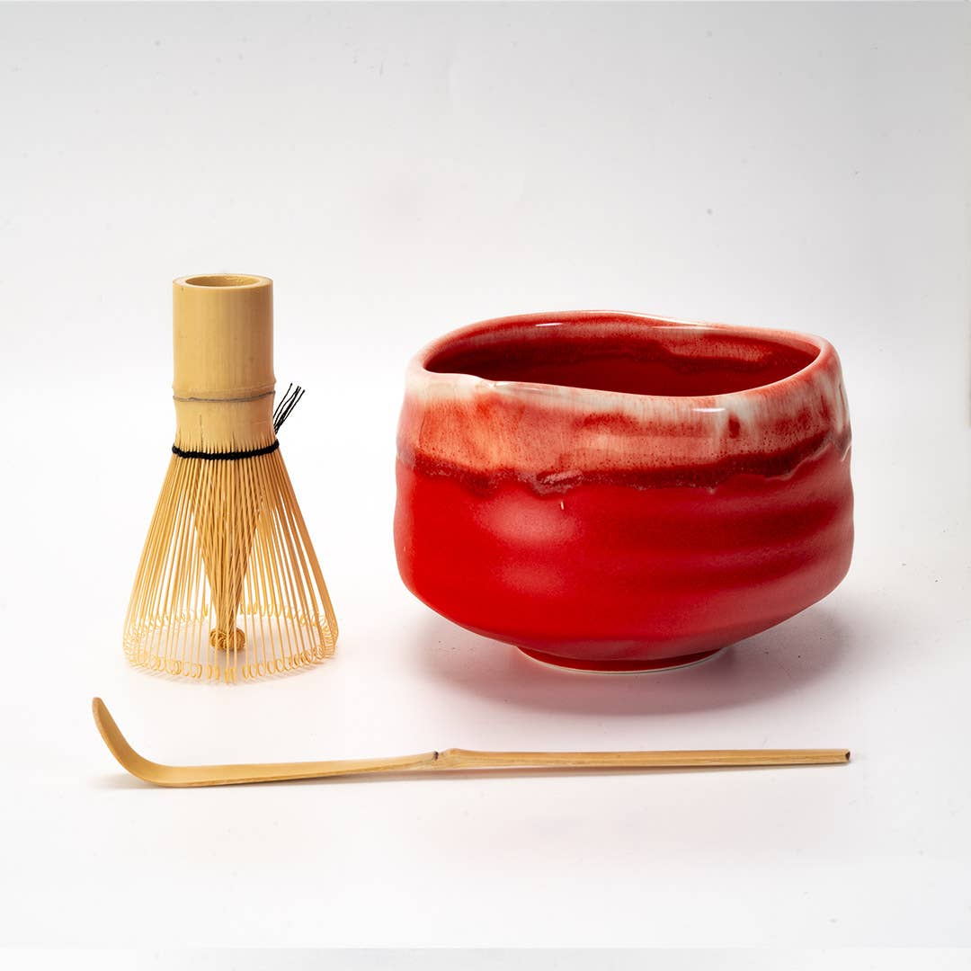 Matcha Set 20oz Porcelain Latte Bowl with Whisk and Scoop Red Pink (1/16)