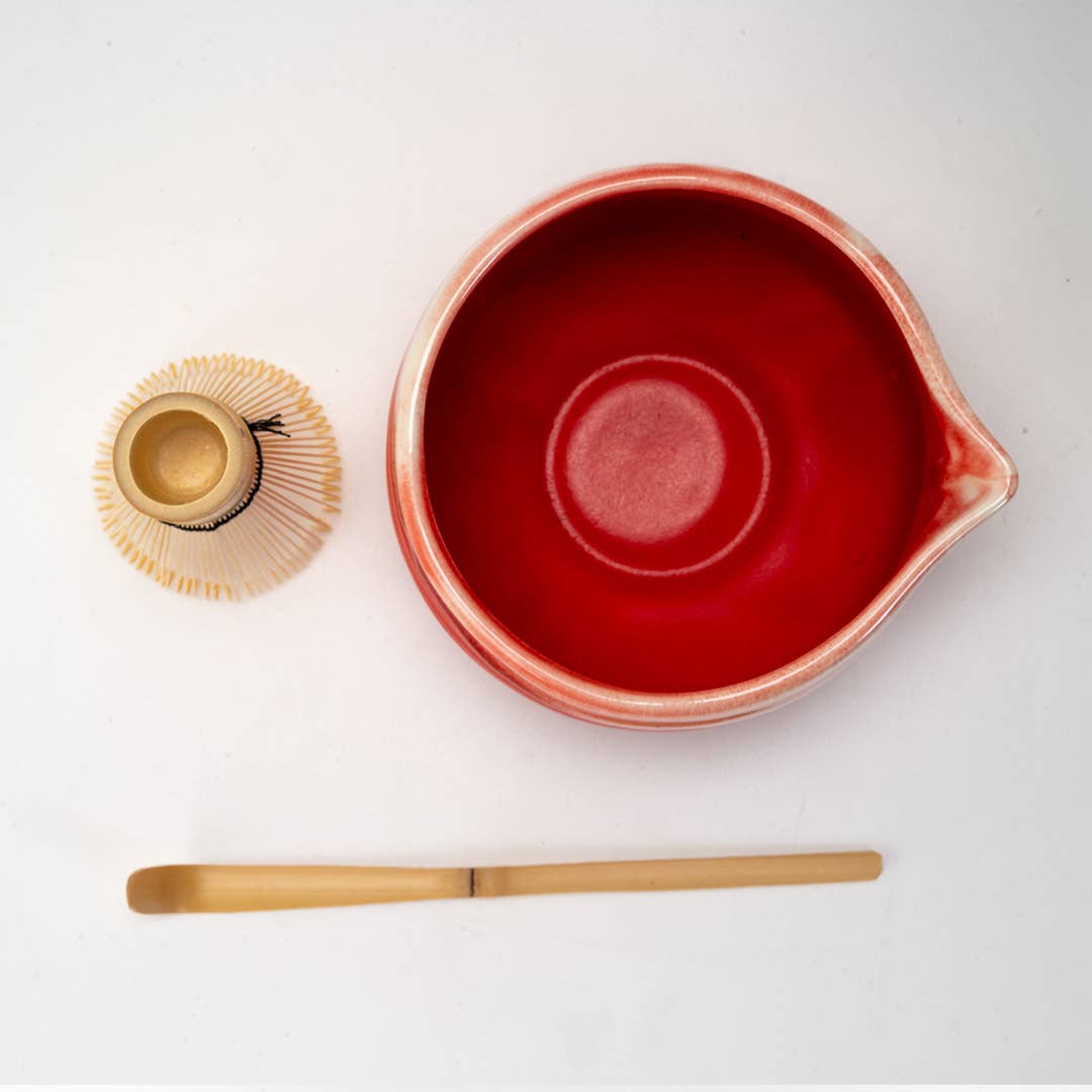 Matcha Set 20oz Porcelain Latte Bowl with Whisk and Scoop Red Pink (1/16)