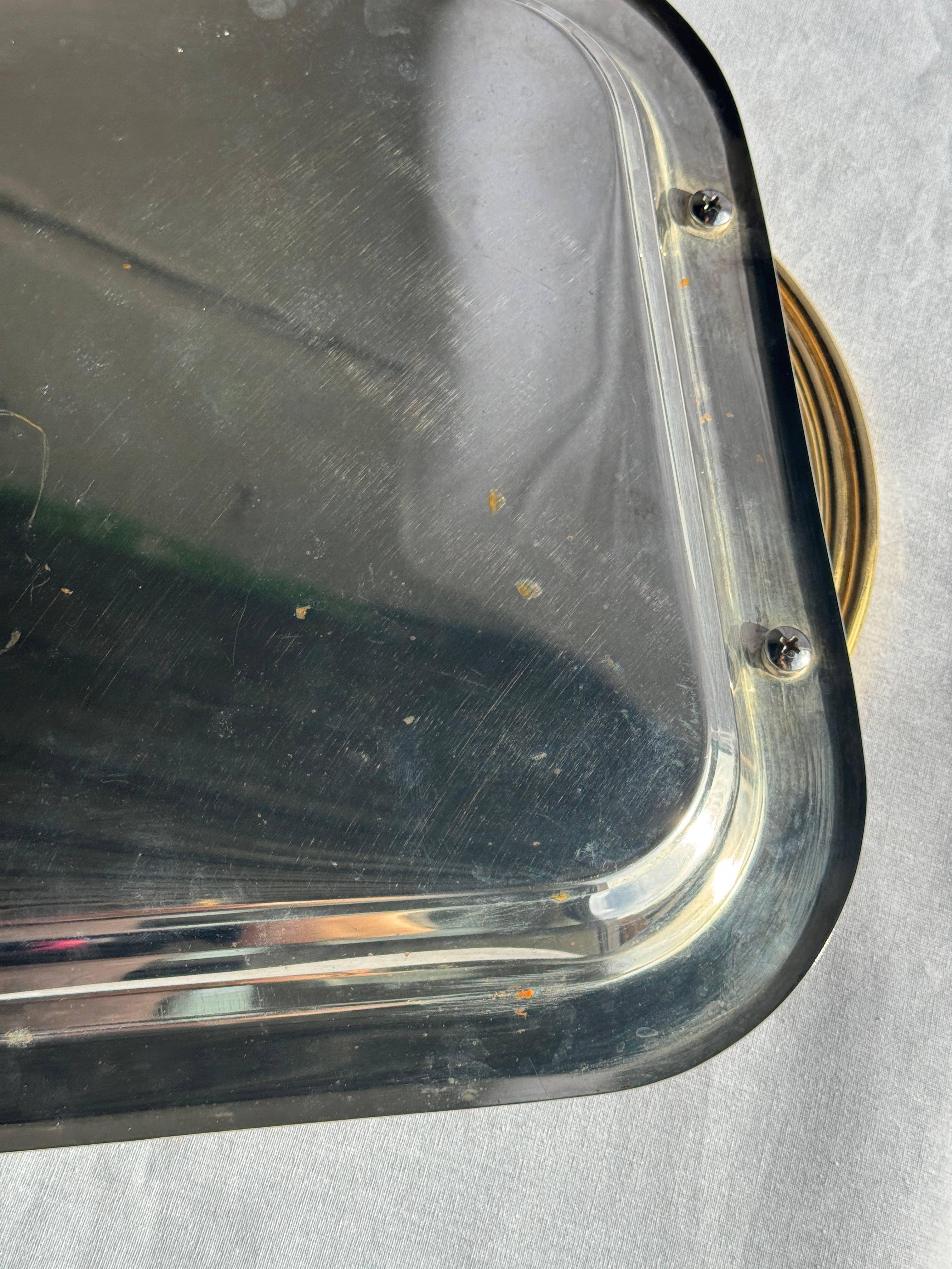 Vintage silver-plated metal tray with golden handles 29x45