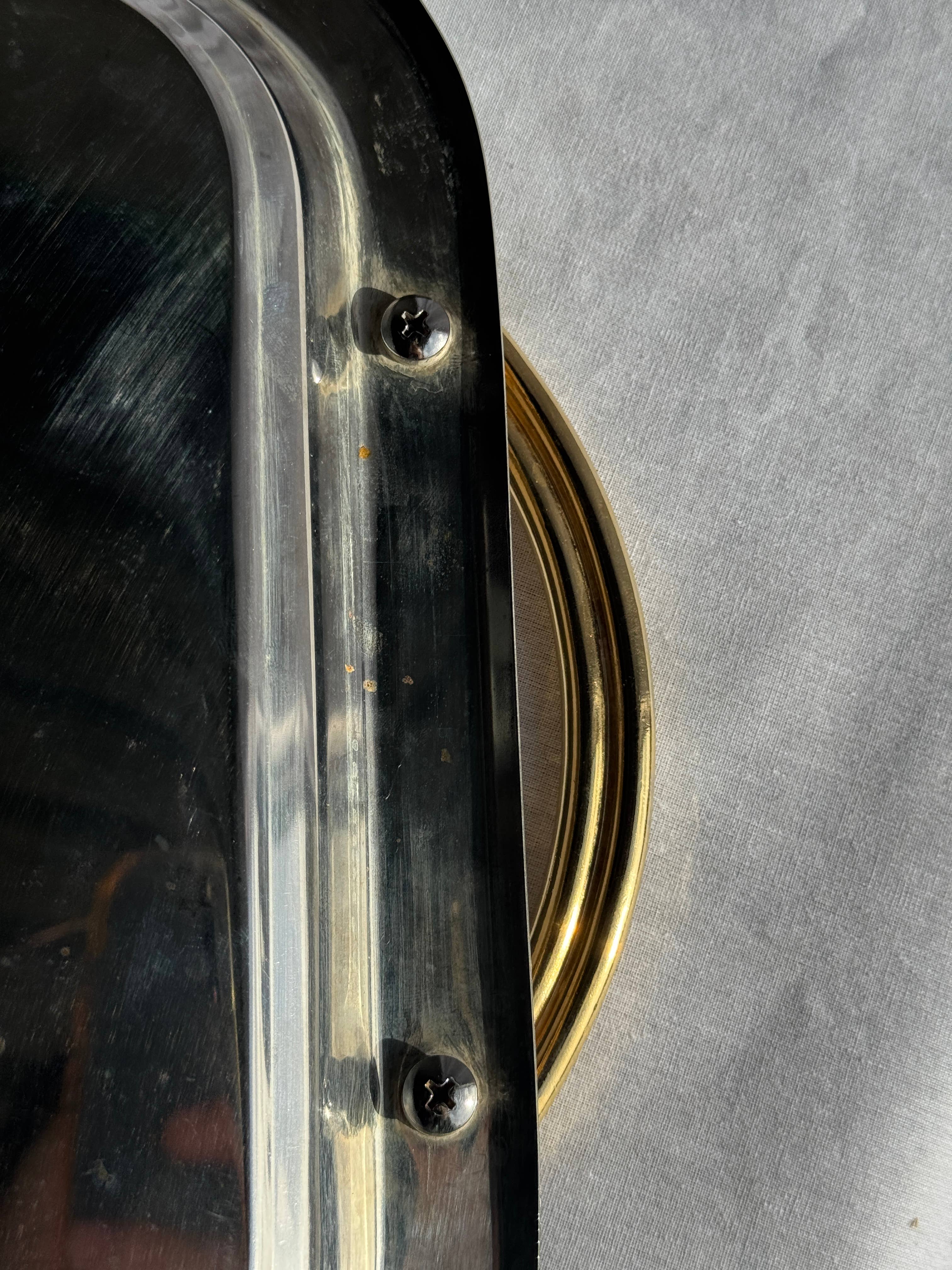 Vintage silver-plated metal tray with golden handles 29x45