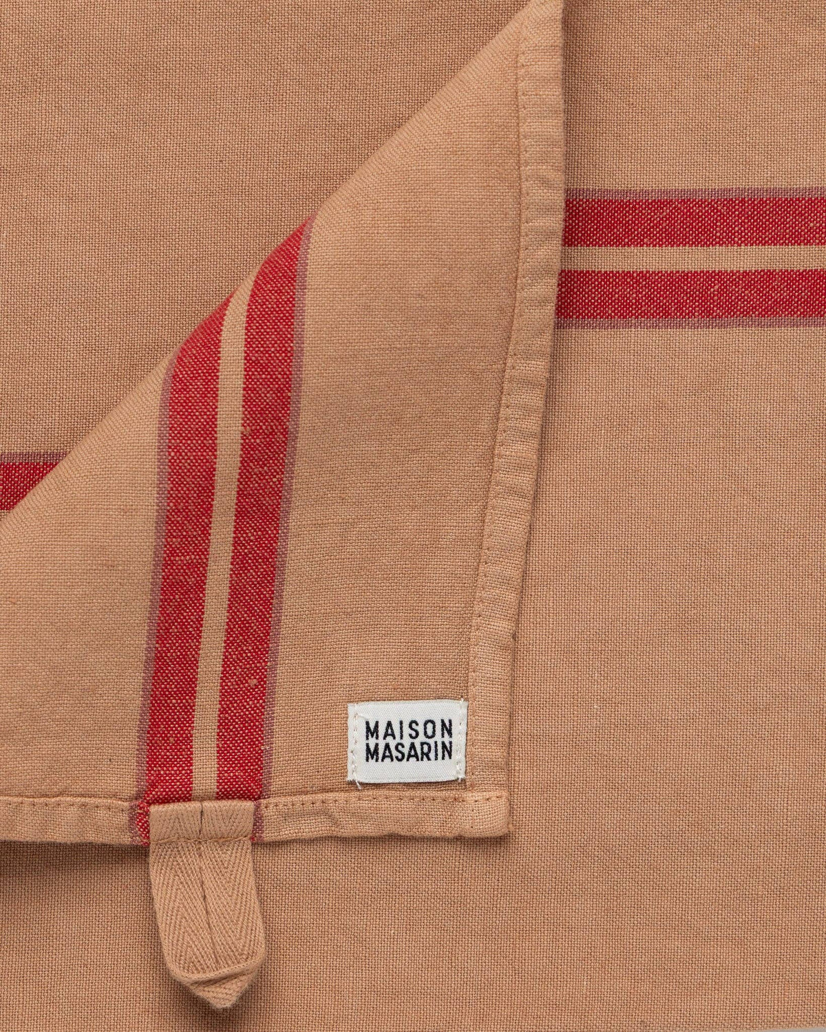 Linen-cotton tea towel: Chalk / Pink and red stripes