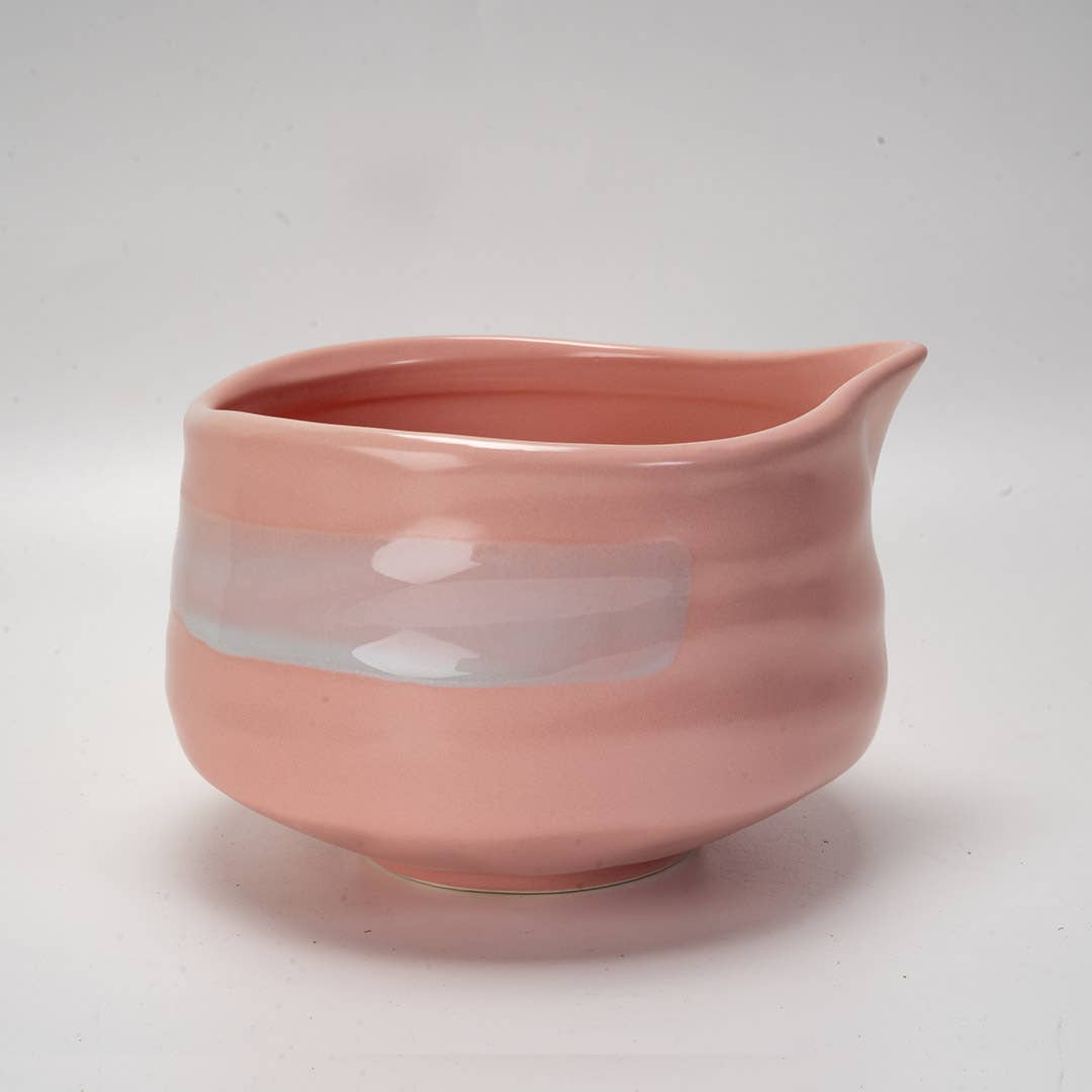 Matcha Set 20oz Porcelain Latte Bowl with Whisk and Scoop Pink Brushstroke (1/16)
