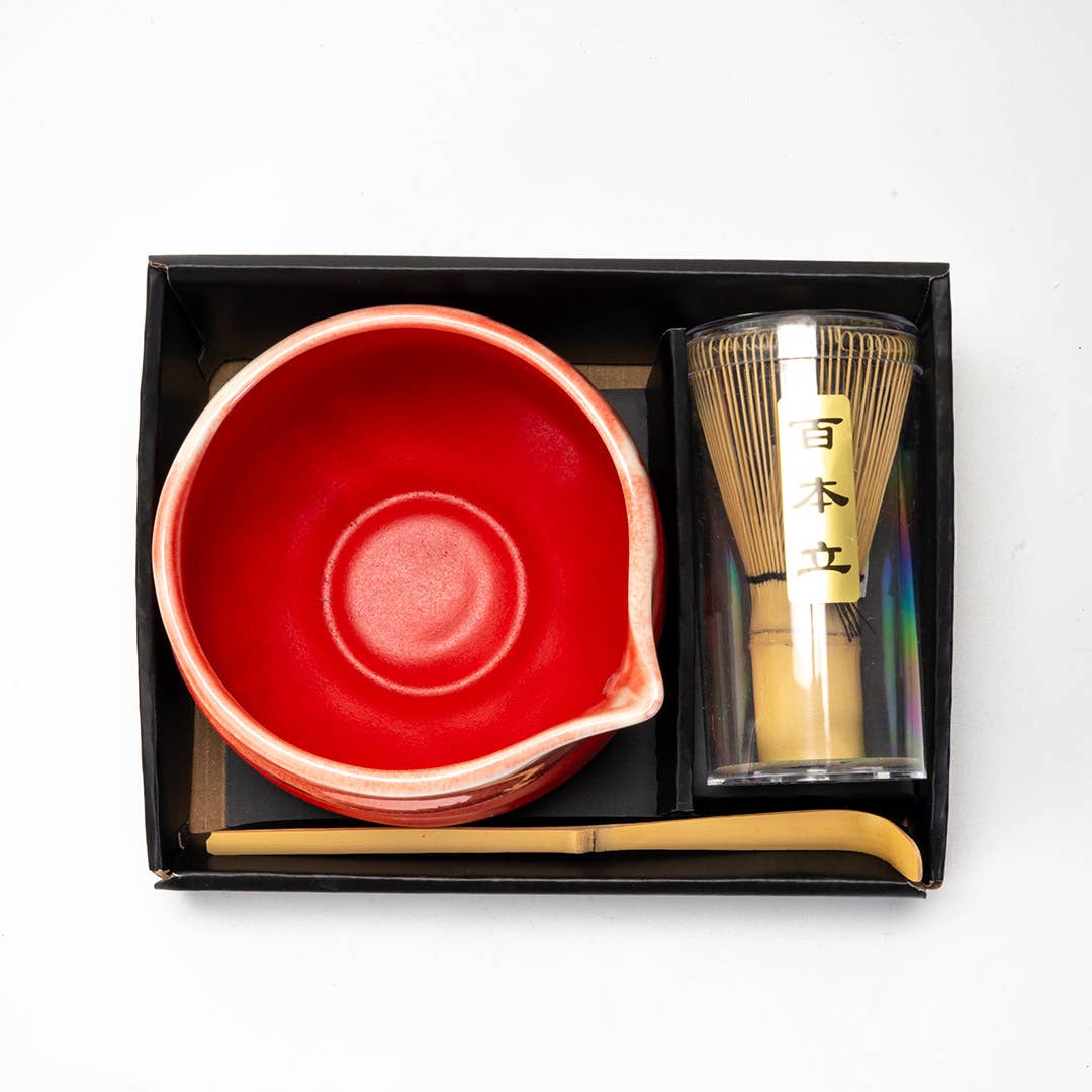 Matcha Set 20oz Porcelain Latte Bowl with Whisk and Scoop Red Pink (1/16)
