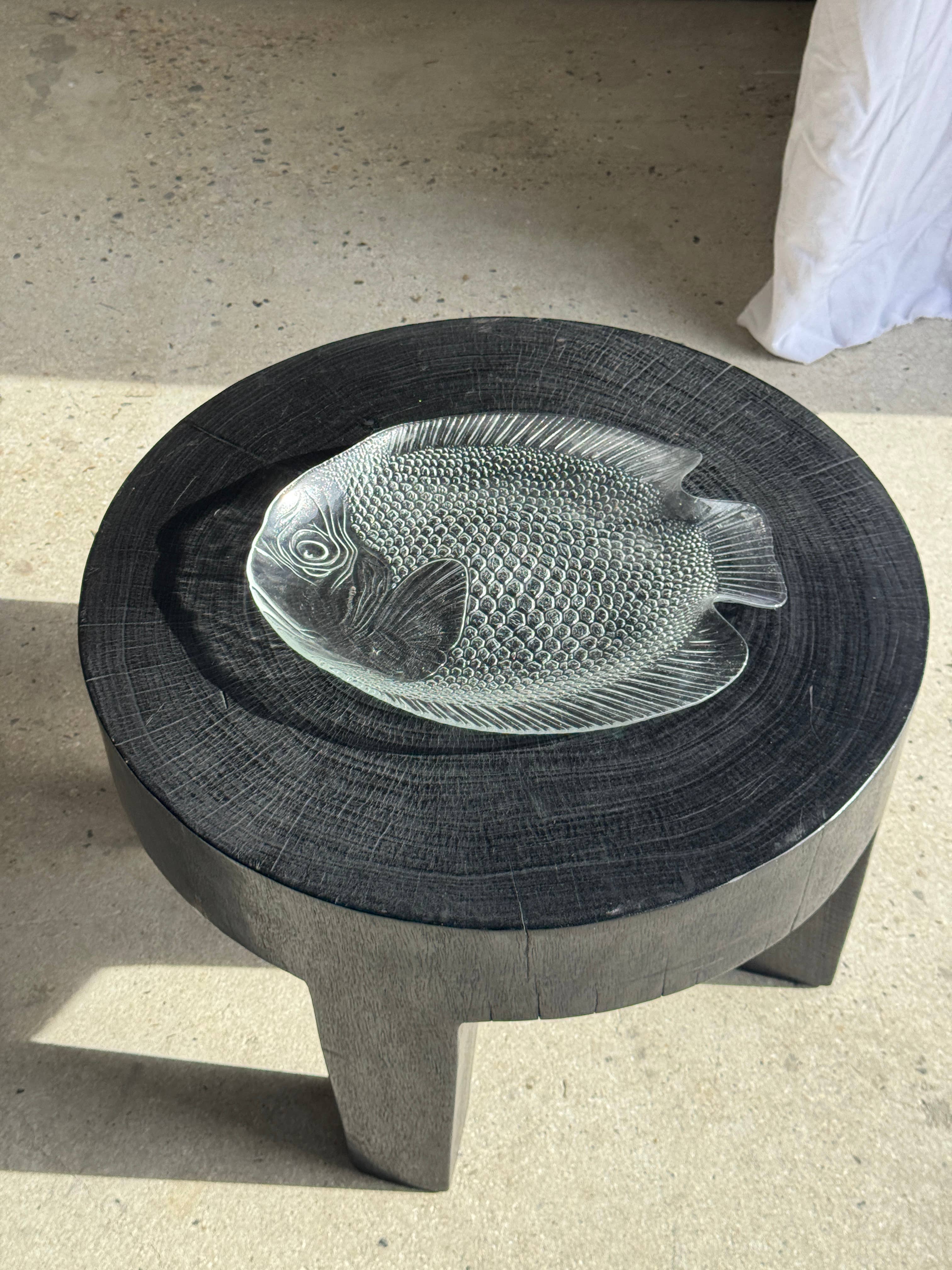 Large fish platter, transparent glass, vintage Arcoroc, L38.5