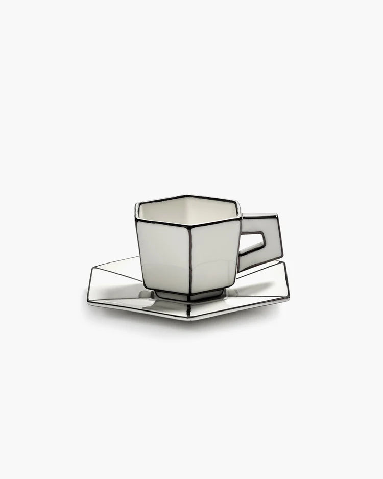 Set of two Espresso cup with saucer white - black Carte Blanche