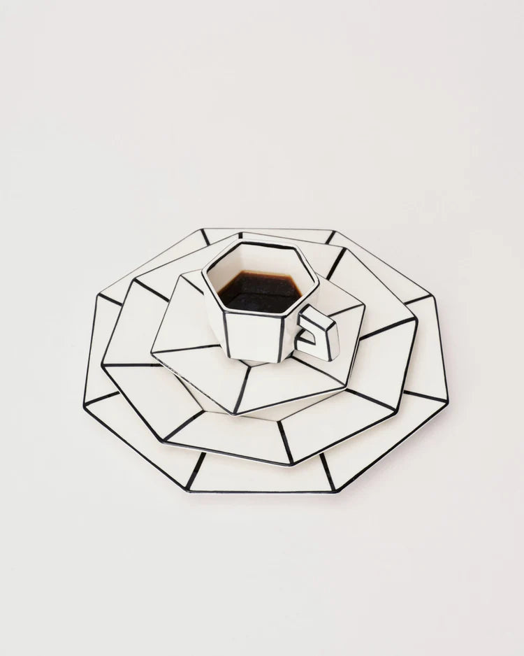 Set of two Espresso cup with saucer white - black Carte Blanche