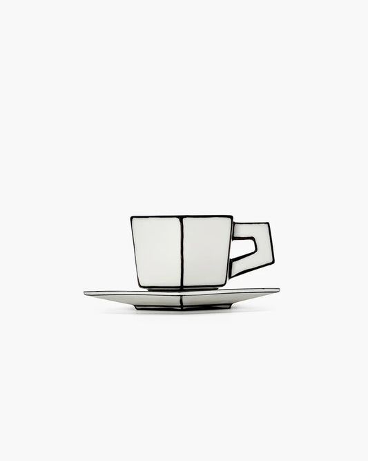 Set of two Espresso cup with saucer white - black Carte Blanche