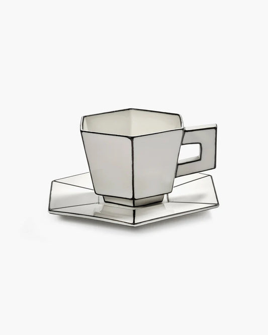 Set of two Cappuccino cups with saucer white - black Carte Blanche