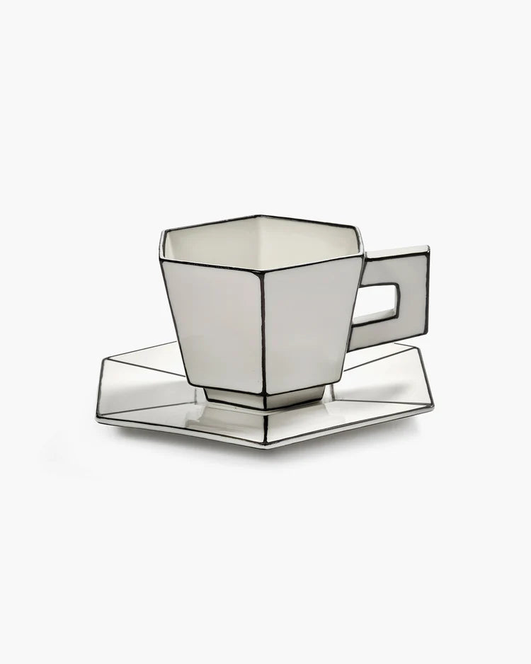Set of two Cappuccino cups with saucer white - black Carte Blanche