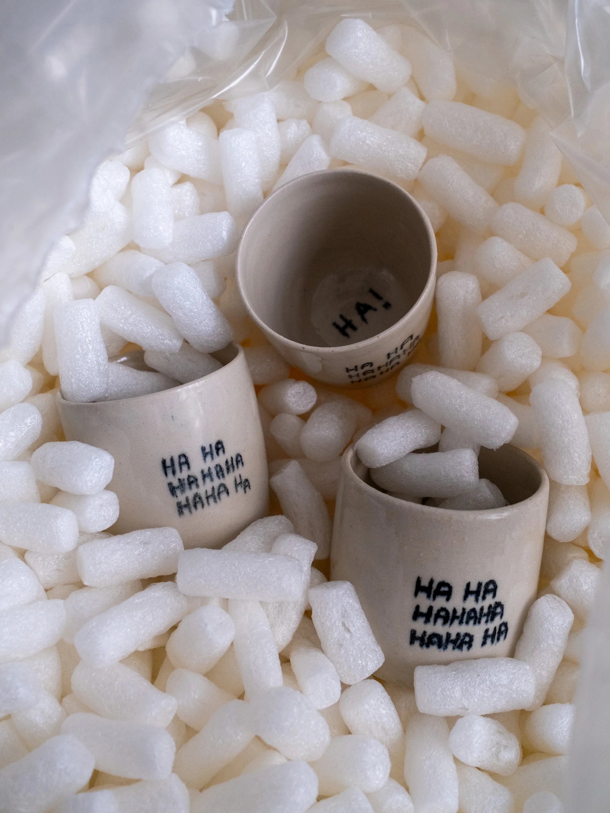 Ha Ha Ha Cups - Handmade Beige Stoneware Cups