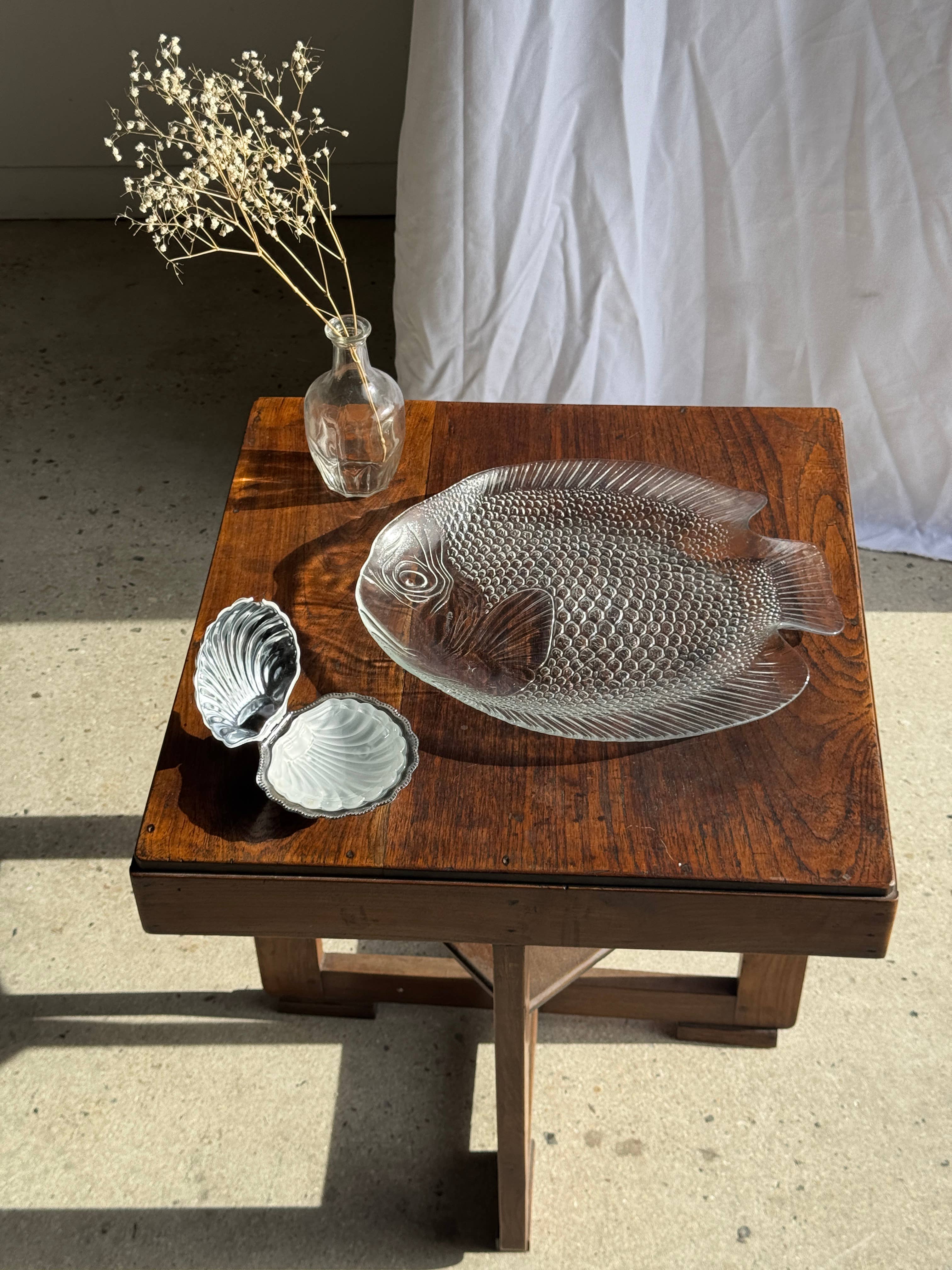 Large fish platter, transparent glass, vintage Arcoroc, L38.5