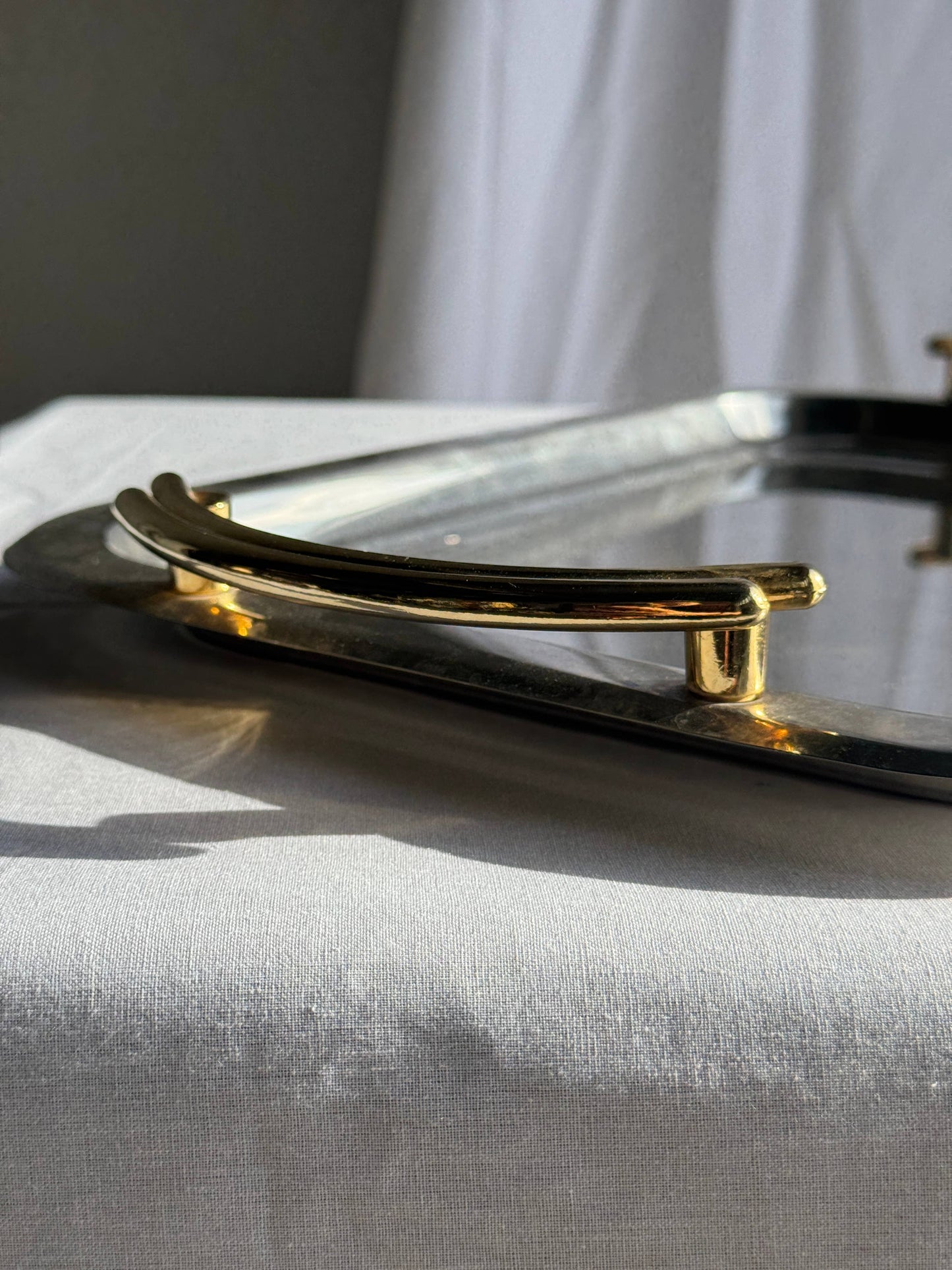 Vintage silver-plated metal tray with golden handles 29x45