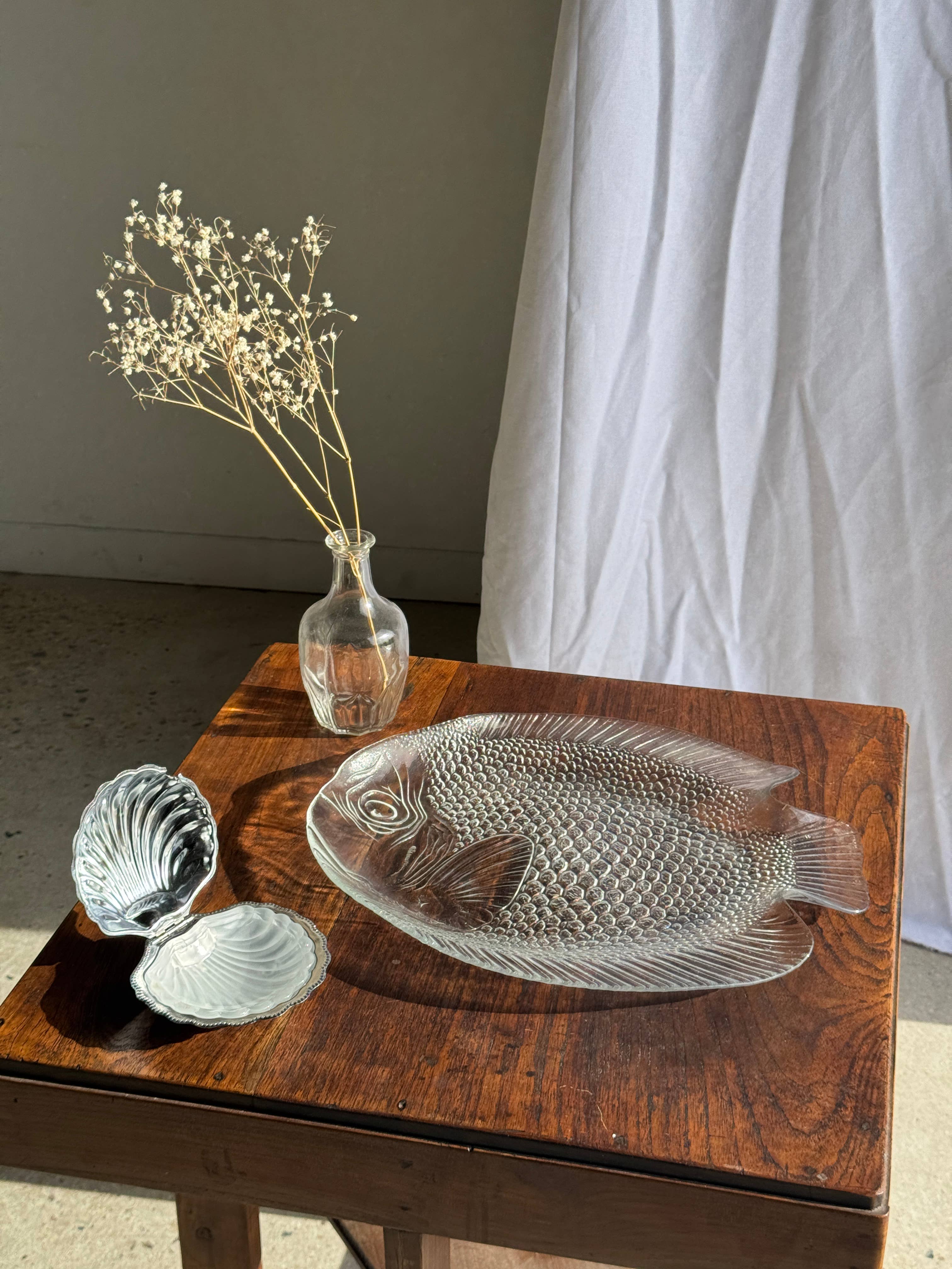 Large fish platter, transparent glass, vintage Arcoroc, L38.5