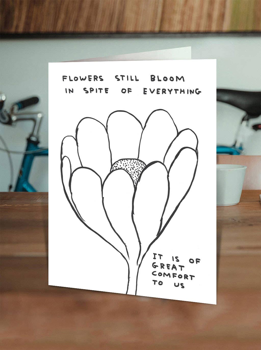 Funny Thinking Of You Card - Flowers Bloom by David Shrigley