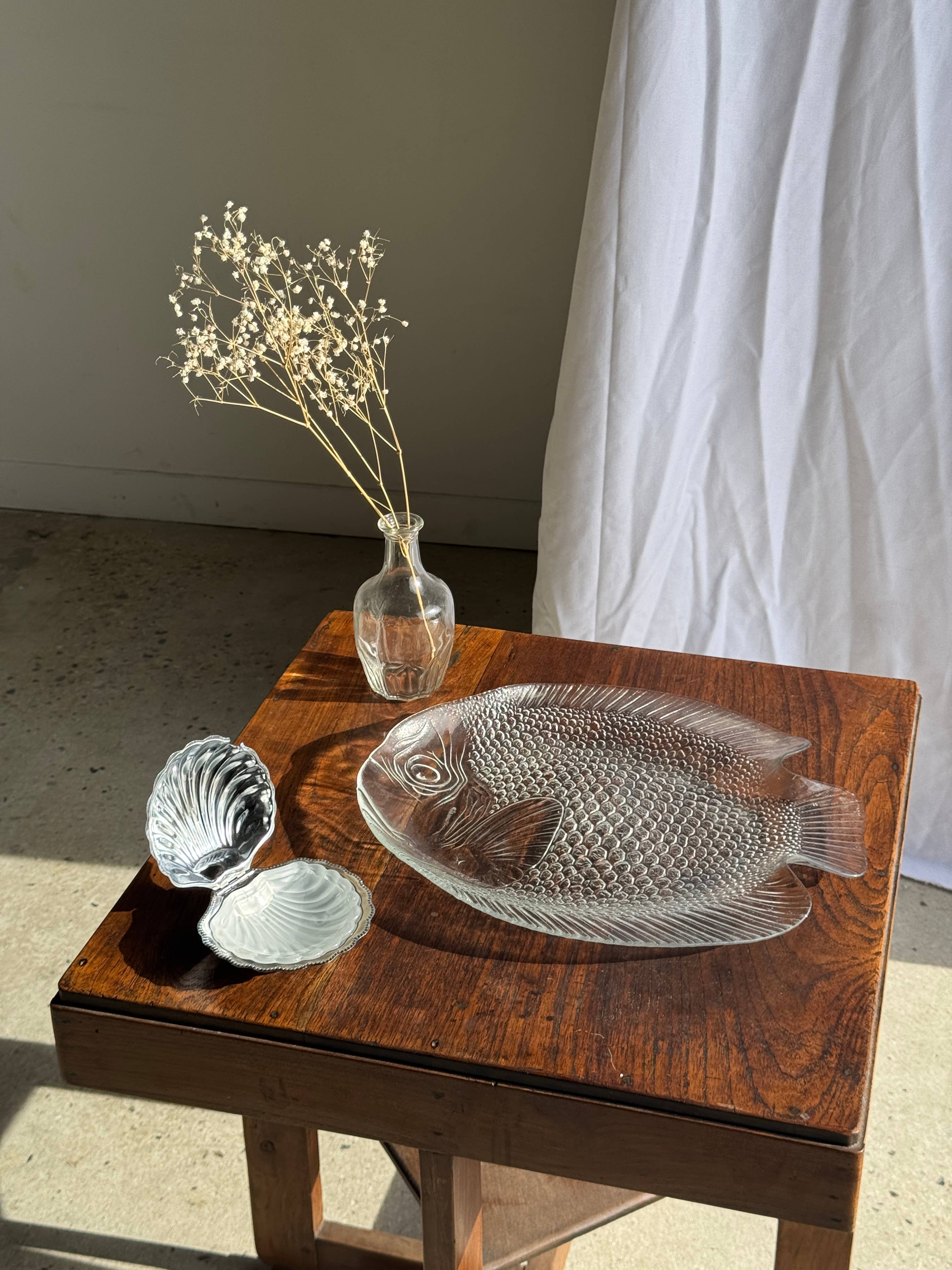 Large fish platter, transparent glass, vintage Arcoroc, L38.5