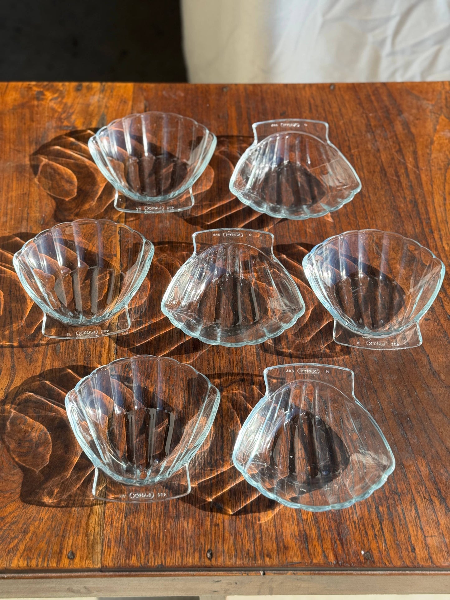 Pyrex France shell-shaped glass dishes