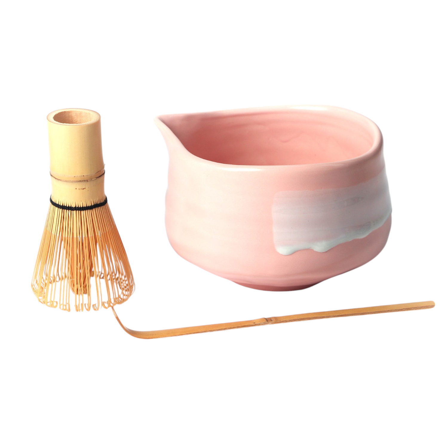 Matcha Set 20oz Porcelain Latte Bowl with Whisk and Scoop Pink Brushstroke (1/16)
