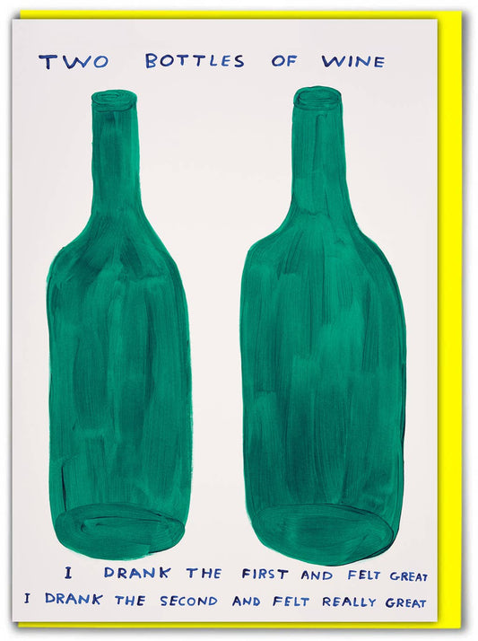 Funny Greetings Card By David Shrigley - Two Bottles of Wine