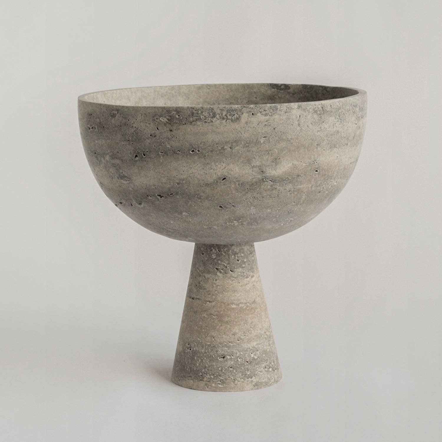 Silver Travertine Pedestal Bowl