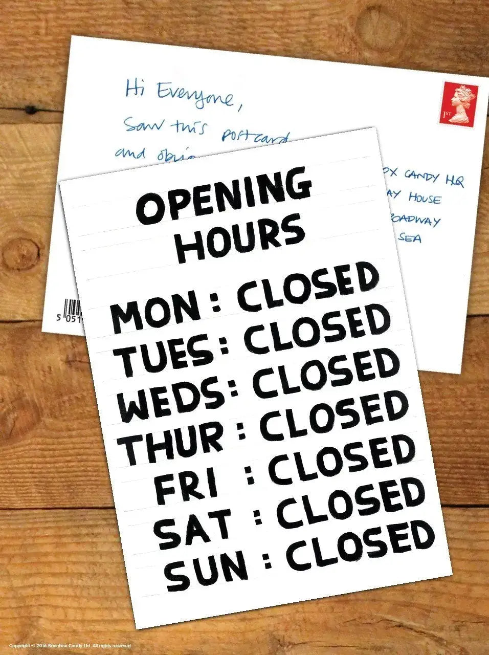 Funny A6 Art Postcard By David Shrigley - Opening Hours