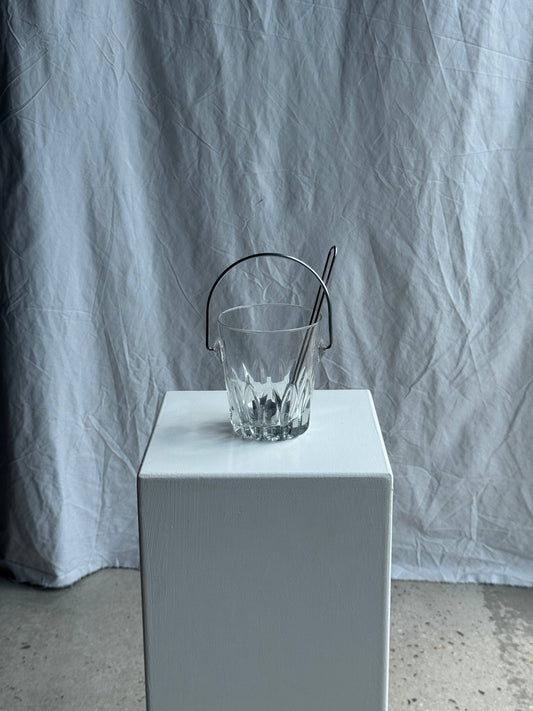 Small glass ice bucket with its ladle H13.5