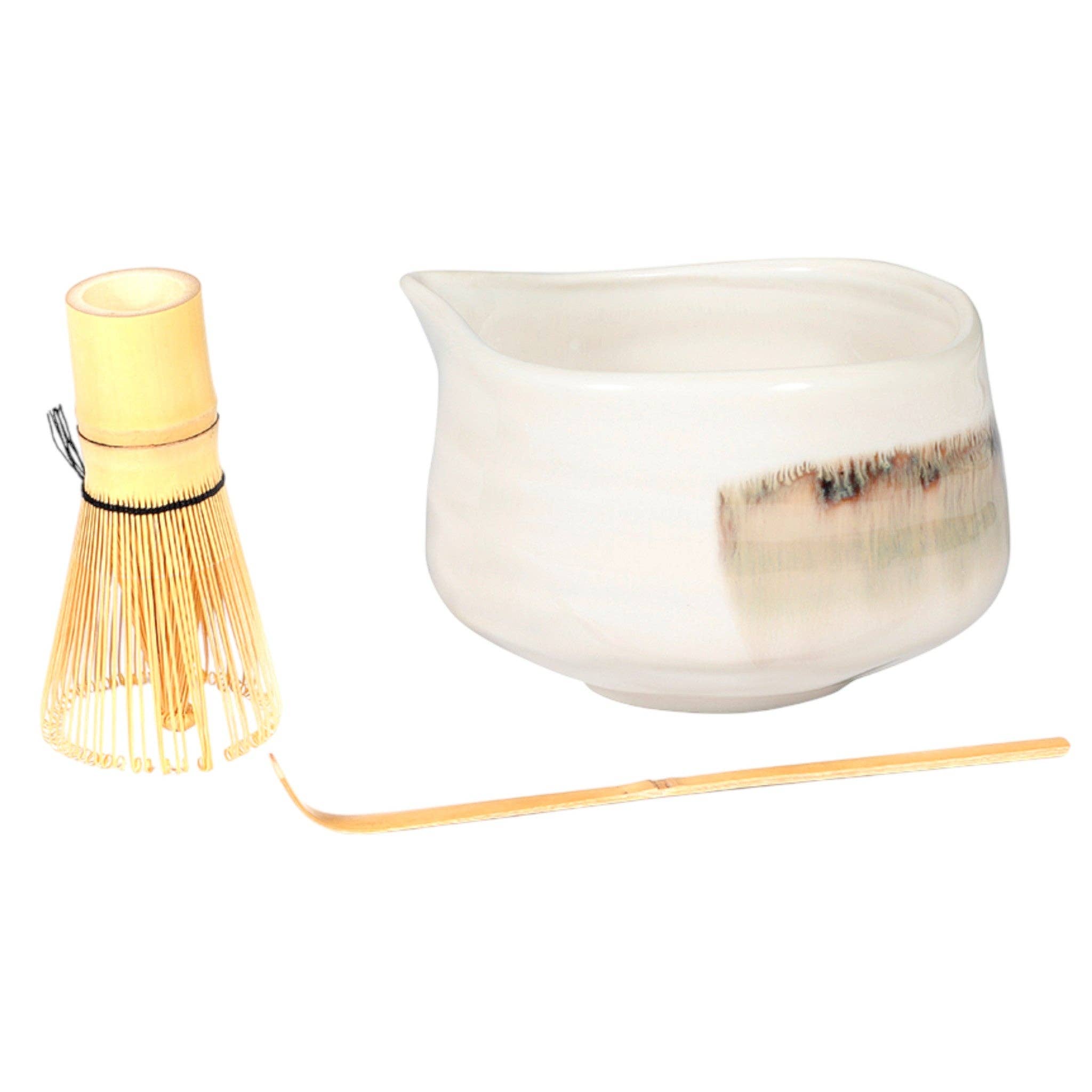 Matcha Set 20oz Porcelain Latte Bowl with Whisk and Scoop Beige White (1/16)
